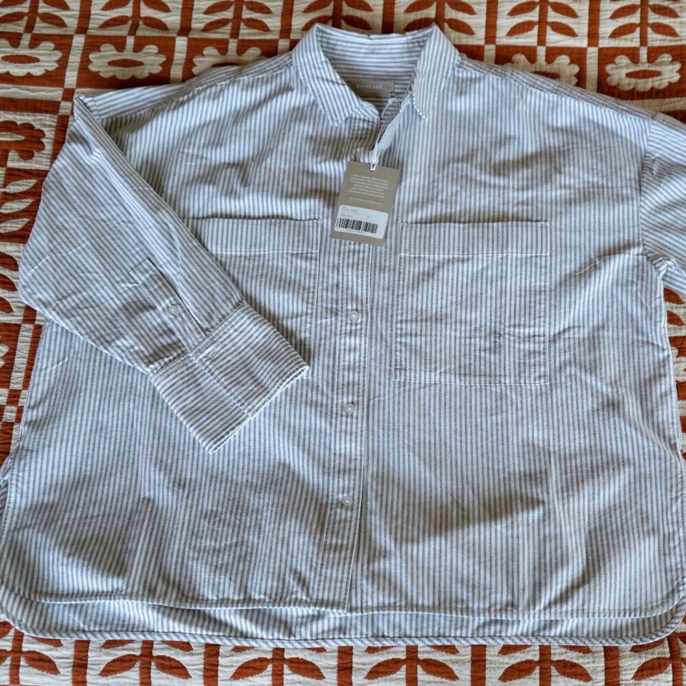 Everlane Boxy Oxford Shirt — Size L — Black/White Stripe — NWT